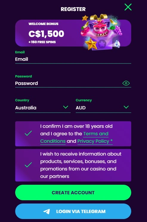 Rocket Casino register account welcome bonus